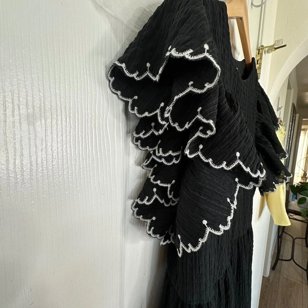 Who What Wear Tiered Ruffle Sleeve Dress Black Striped Size XS Mini Womens Party